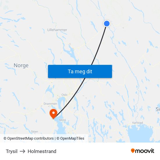 Trysil to Holmestrand map