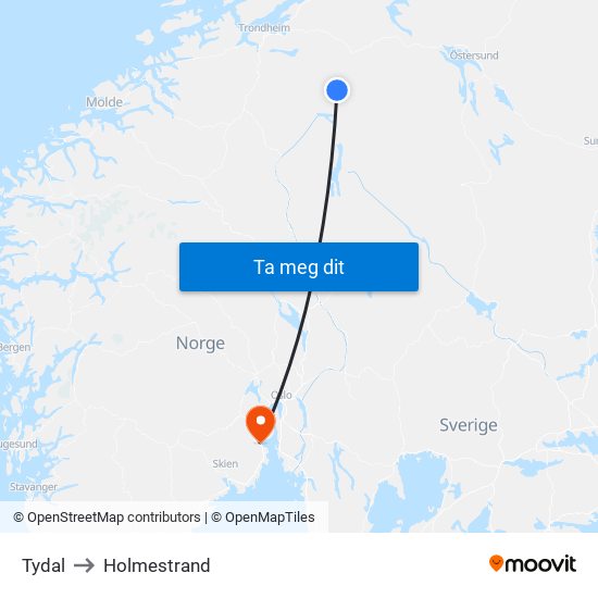 Tydal to Holmestrand map