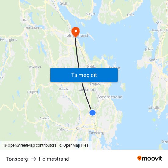 Tønsberg to Holmestrand map