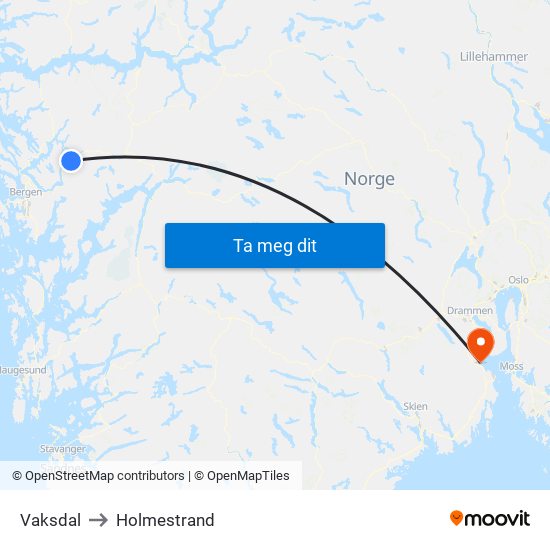 Vaksdal to Holmestrand map