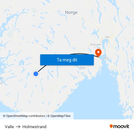 Valle to Holmestrand map