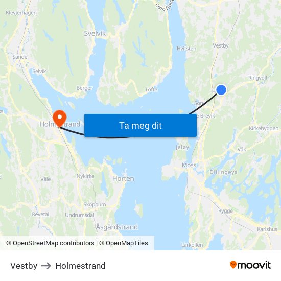 Vestby to Holmestrand map