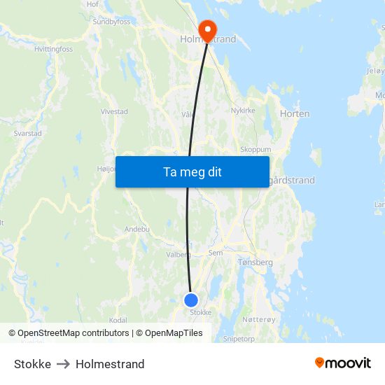 Stokke to Holmestrand map