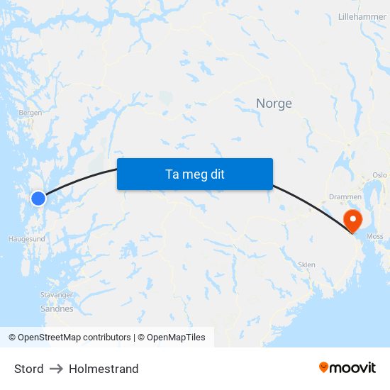 Stord to Holmestrand map