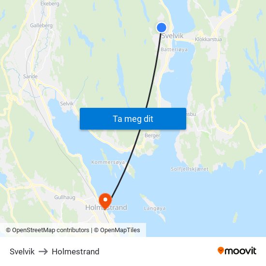 Svelvik to Holmestrand map