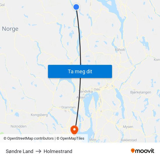 Søndre Land to Holmestrand map