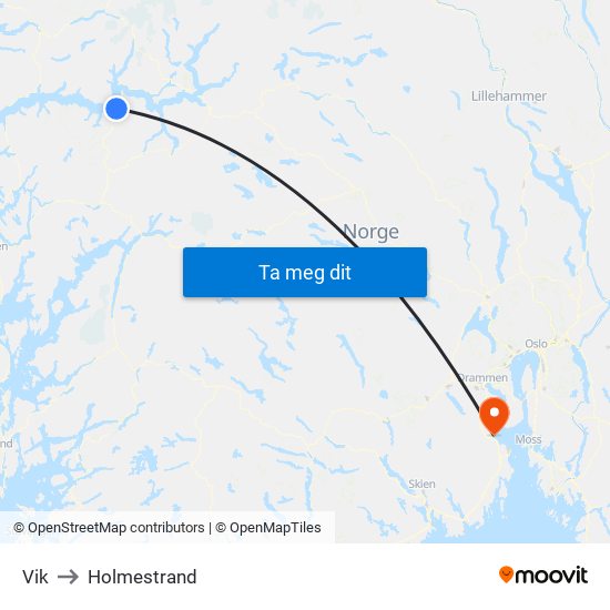 Vik to Holmestrand map