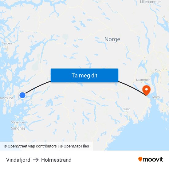 Vindafjord to Holmestrand map