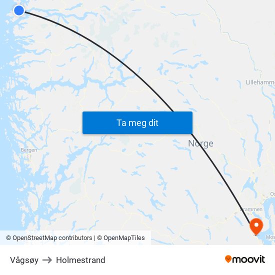 Vågsøy to Holmestrand map