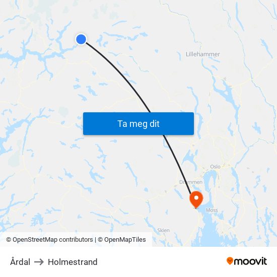 Årdal to Holmestrand map