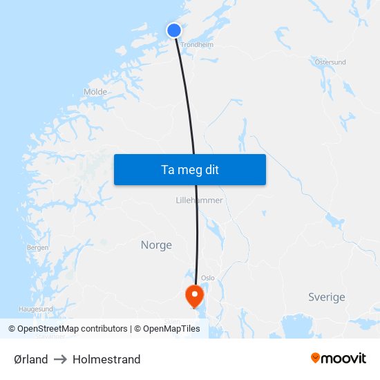 Ørland to Holmestrand map