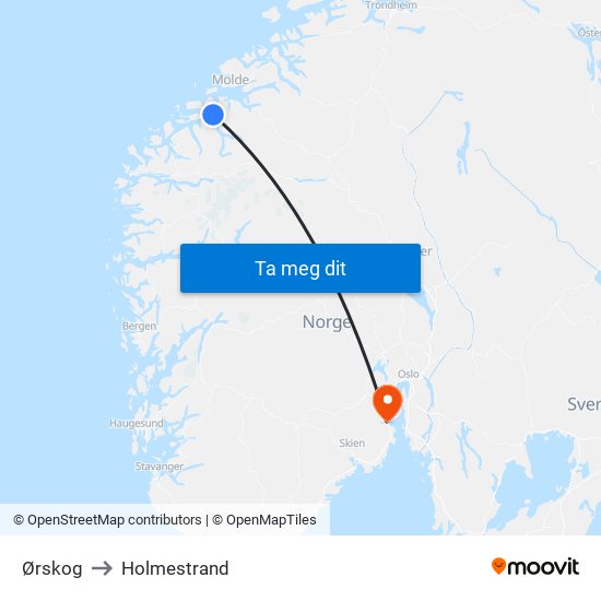 Ørskog to Holmestrand map
