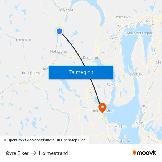 Øvre Eiker to Holmestrand map