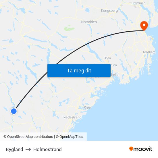 Bygland to Holmestrand map