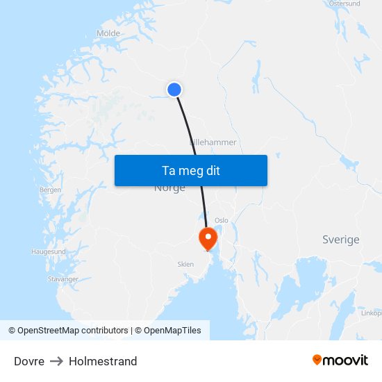 Dovre to Holmestrand map