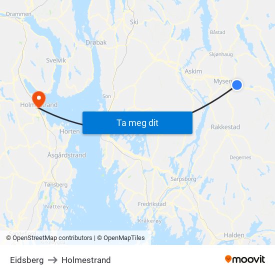 Eidsberg to Holmestrand map