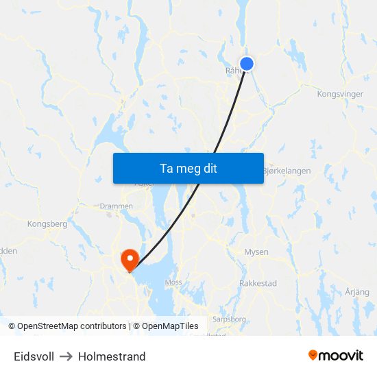 Eidsvoll to Holmestrand map