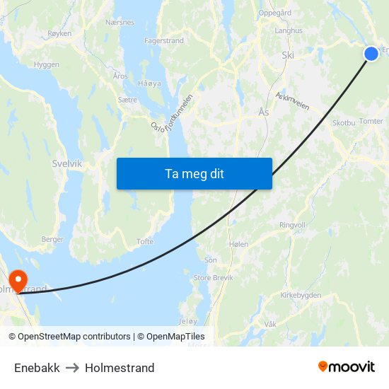 Enebakk to Holmestrand map