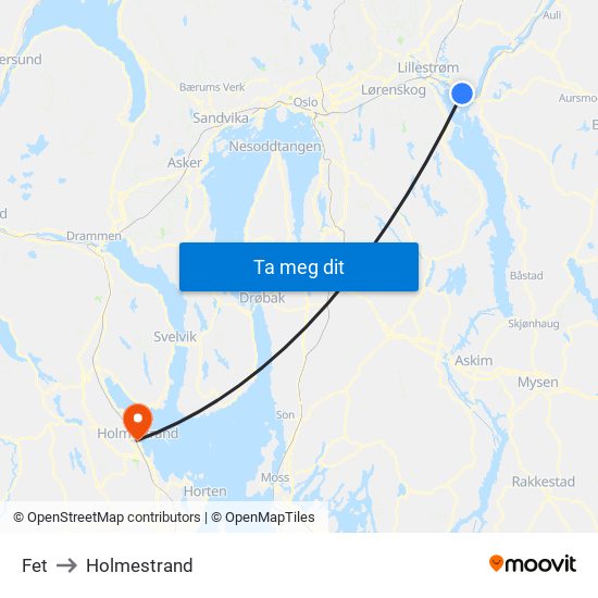 Fet to Holmestrand map