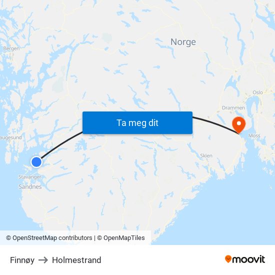 Finnøy to Holmestrand map