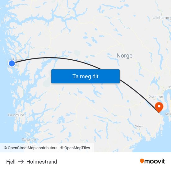 Fjell to Holmestrand map