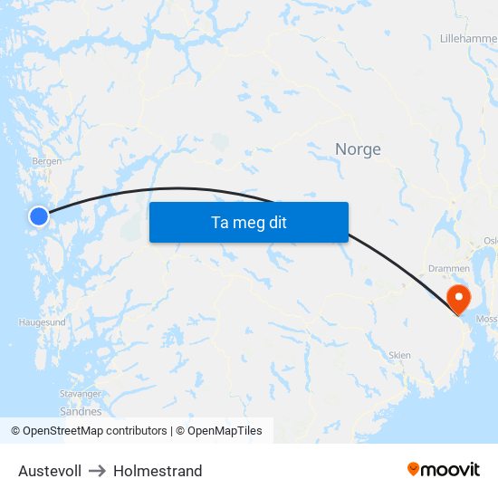 Austevoll to Holmestrand map