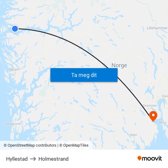 Hyllestad to Holmestrand map