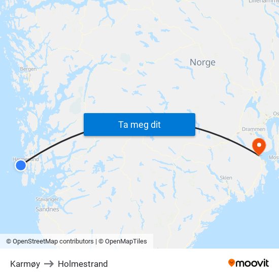 Karmøy to Holmestrand map