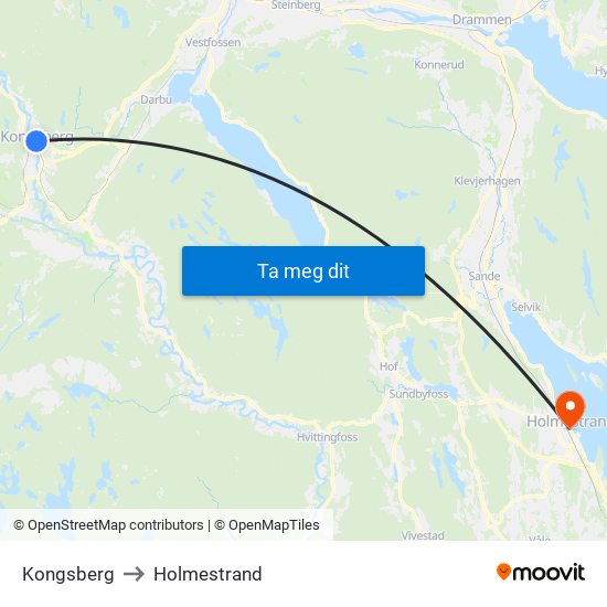 Kongsberg to Holmestrand map