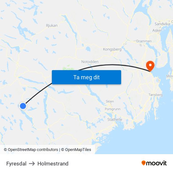 Fyresdal to Holmestrand map