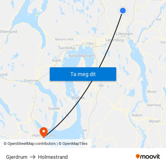 Gjerdrum to Holmestrand map