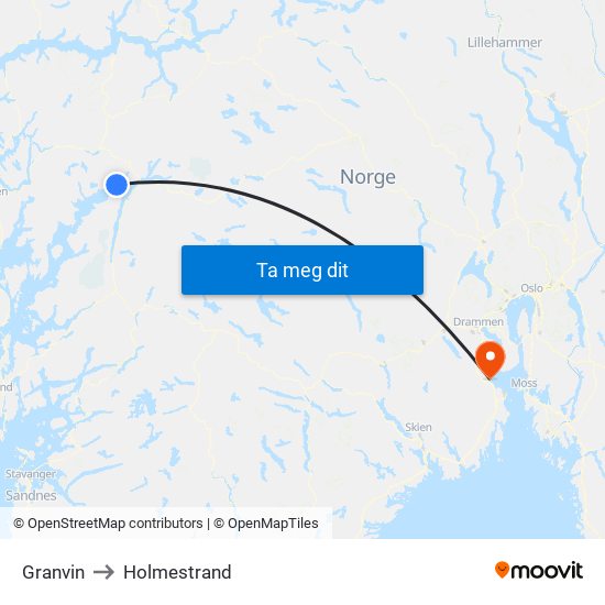 Granvin to Holmestrand map