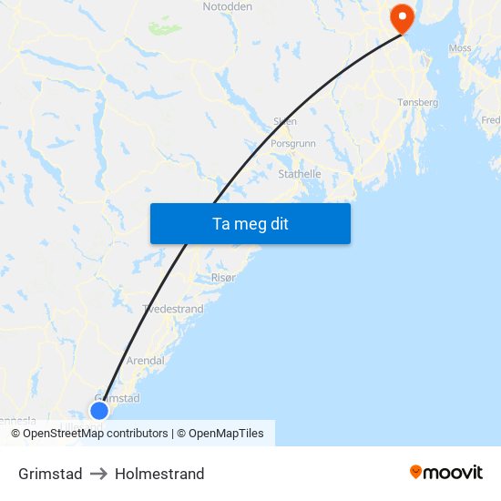 Grimstad to Holmestrand map