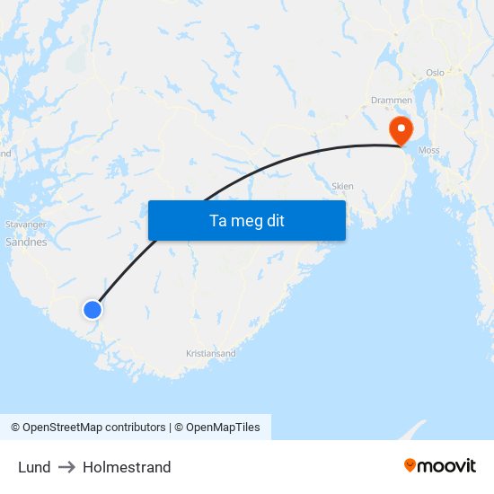 Lund to Holmestrand map