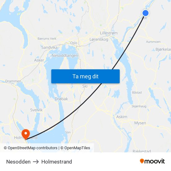 Nesodden to Holmestrand map