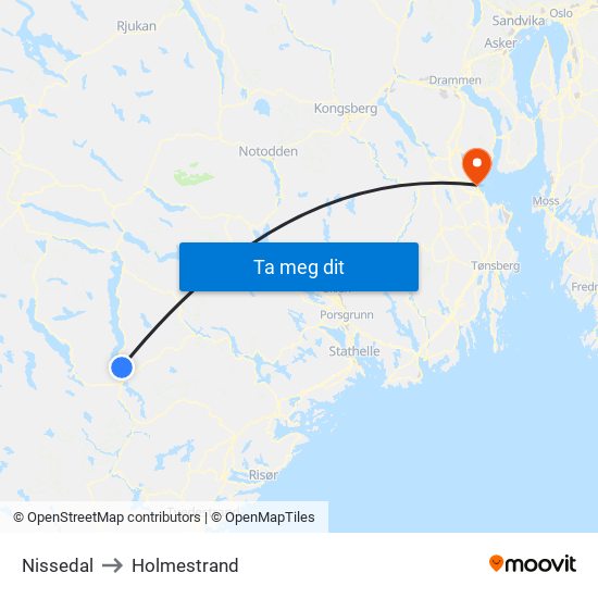 Nissedal to Holmestrand map