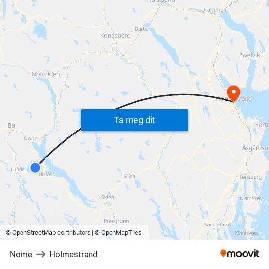 Nome to Holmestrand map