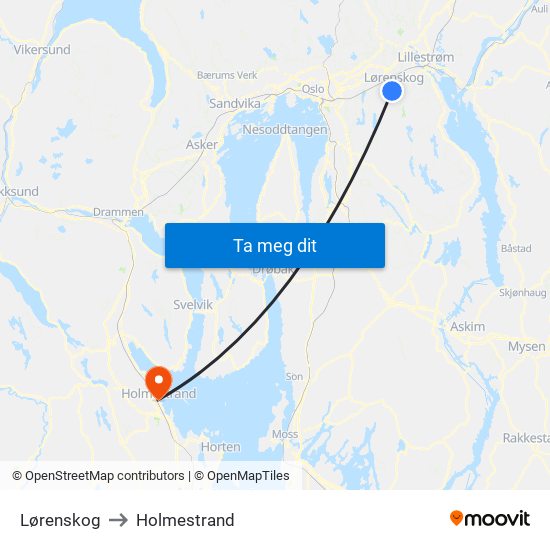 Lørenskog to Holmestrand map