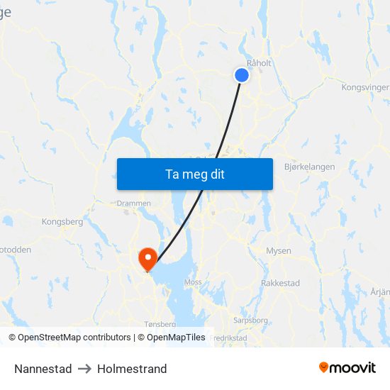 Nannestad to Holmestrand map