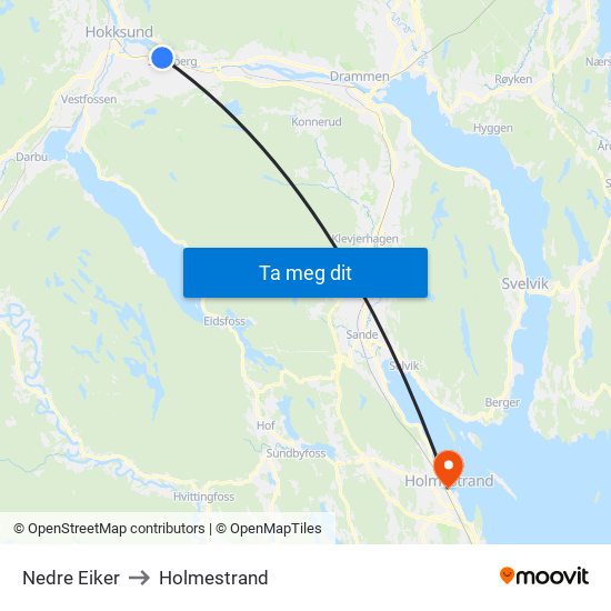 Nedre Eiker to Holmestrand map