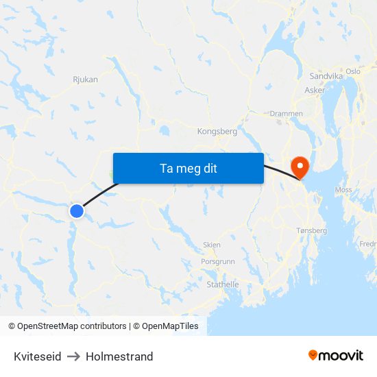 Kviteseid to Holmestrand map