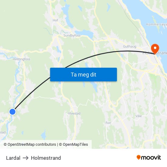 Lardal to Holmestrand map