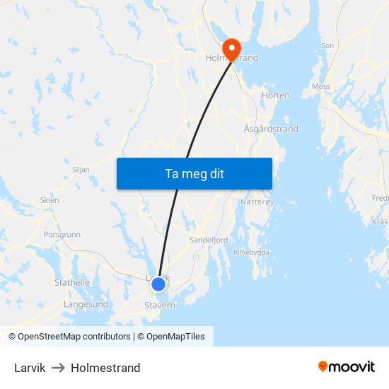 Larvik to Holmestrand map