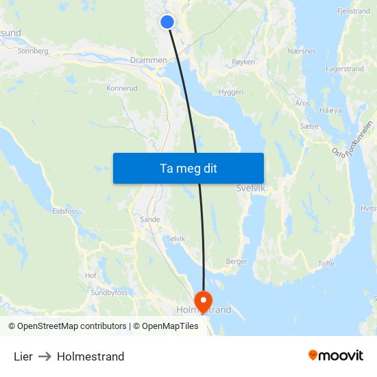 Lier to Holmestrand map