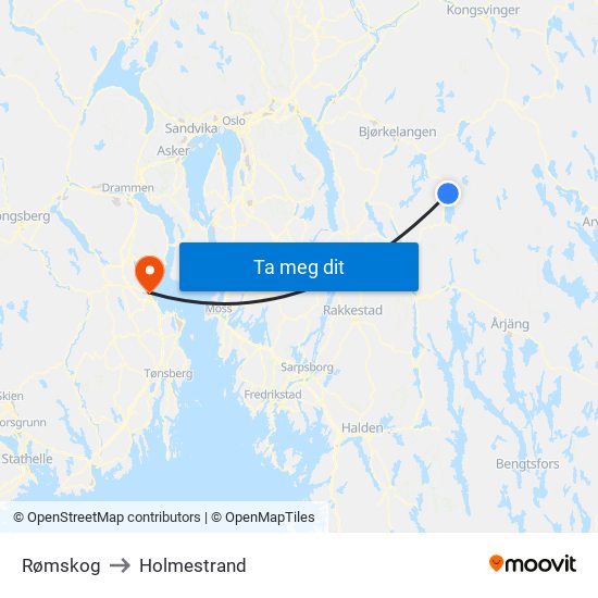 Rømskog to Holmestrand map