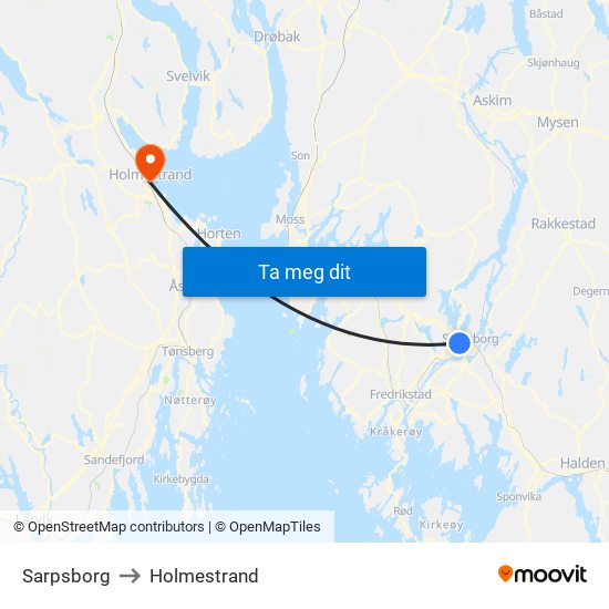 Sarpsborg to Holmestrand map