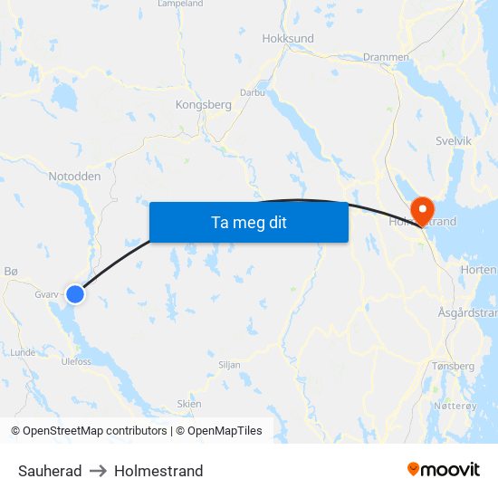 Sauherad to Holmestrand map