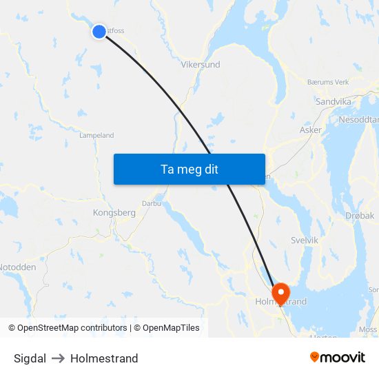 Sigdal to Holmestrand map