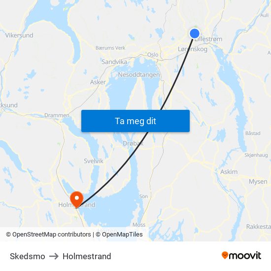 Skedsmo to Holmestrand map