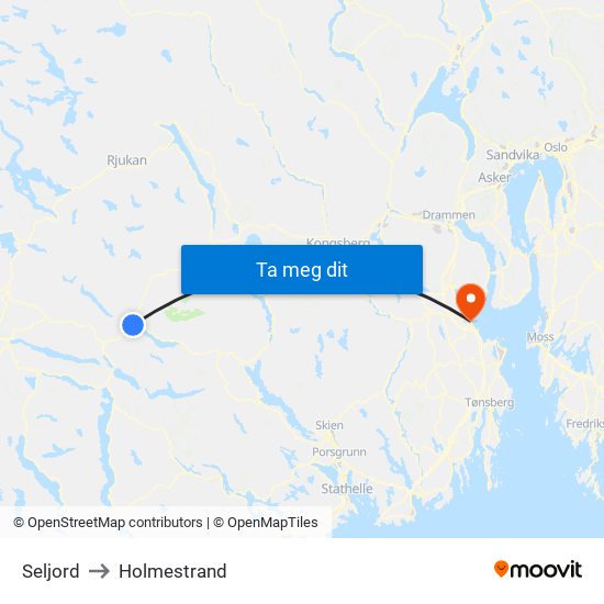 Seljord to Holmestrand map